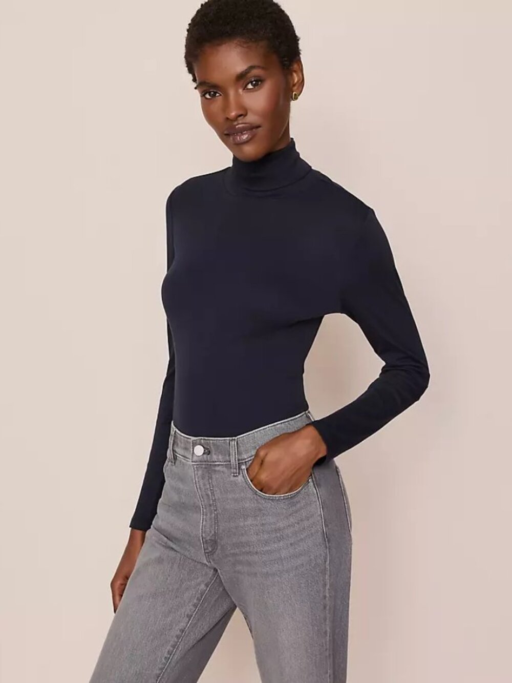 Ann Taylor Weekend Collection Turtleneck Top Navy Night Sky Size S - Picture 9 of 9